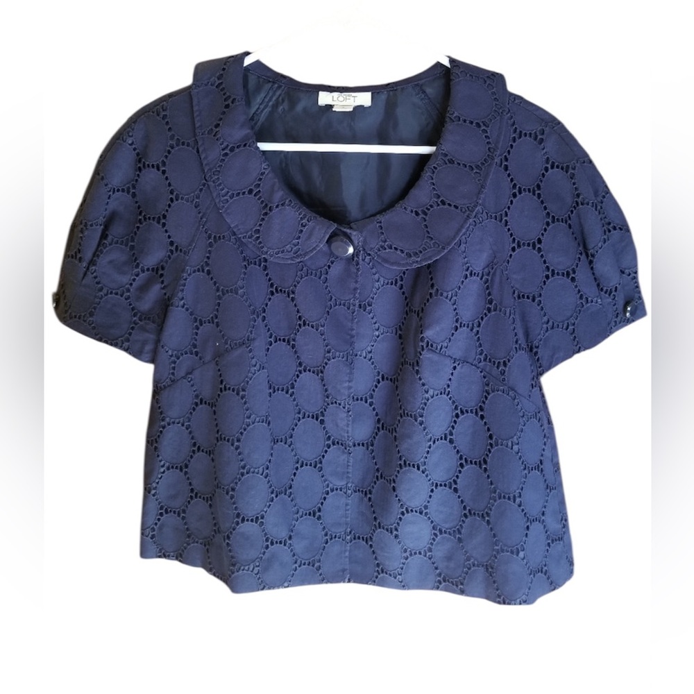 LOFT Navy Blue Eyelet Womens Top Size 8